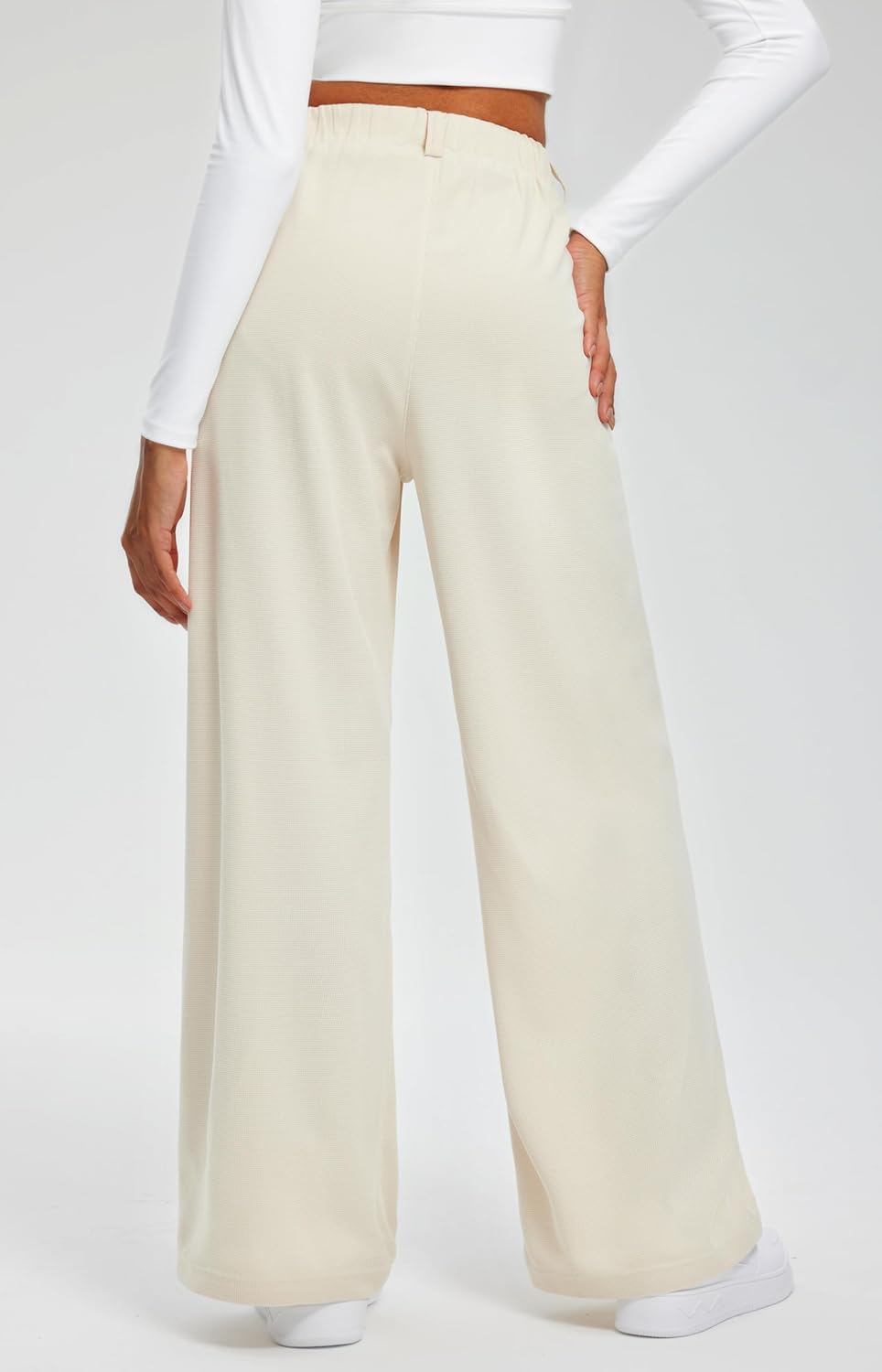 womens wide leg pants 27 29 high waisted waffle knit casual slacks work pants business trousers with pockets