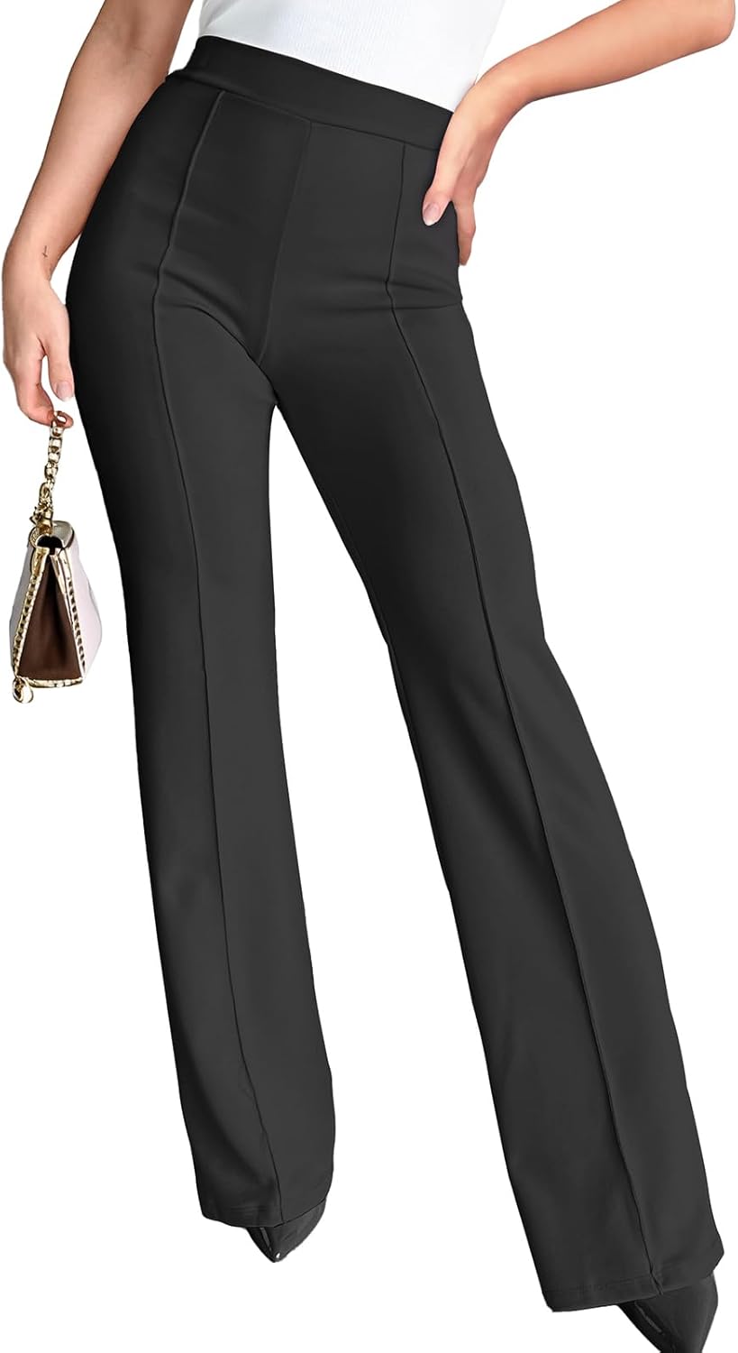 wide leg dress pants for women elastic high waist straight leg pants business casual pull on office work slacks