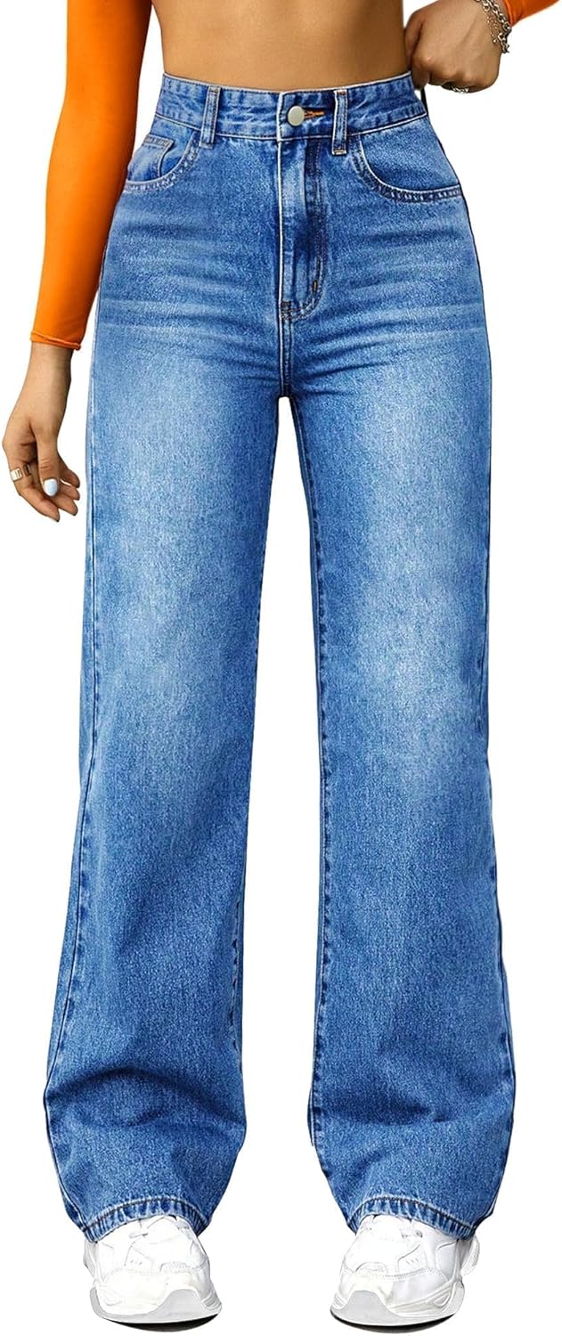 straight leg jeans for womenhigh waisted wide leg loose microelastic boyfried denim pants